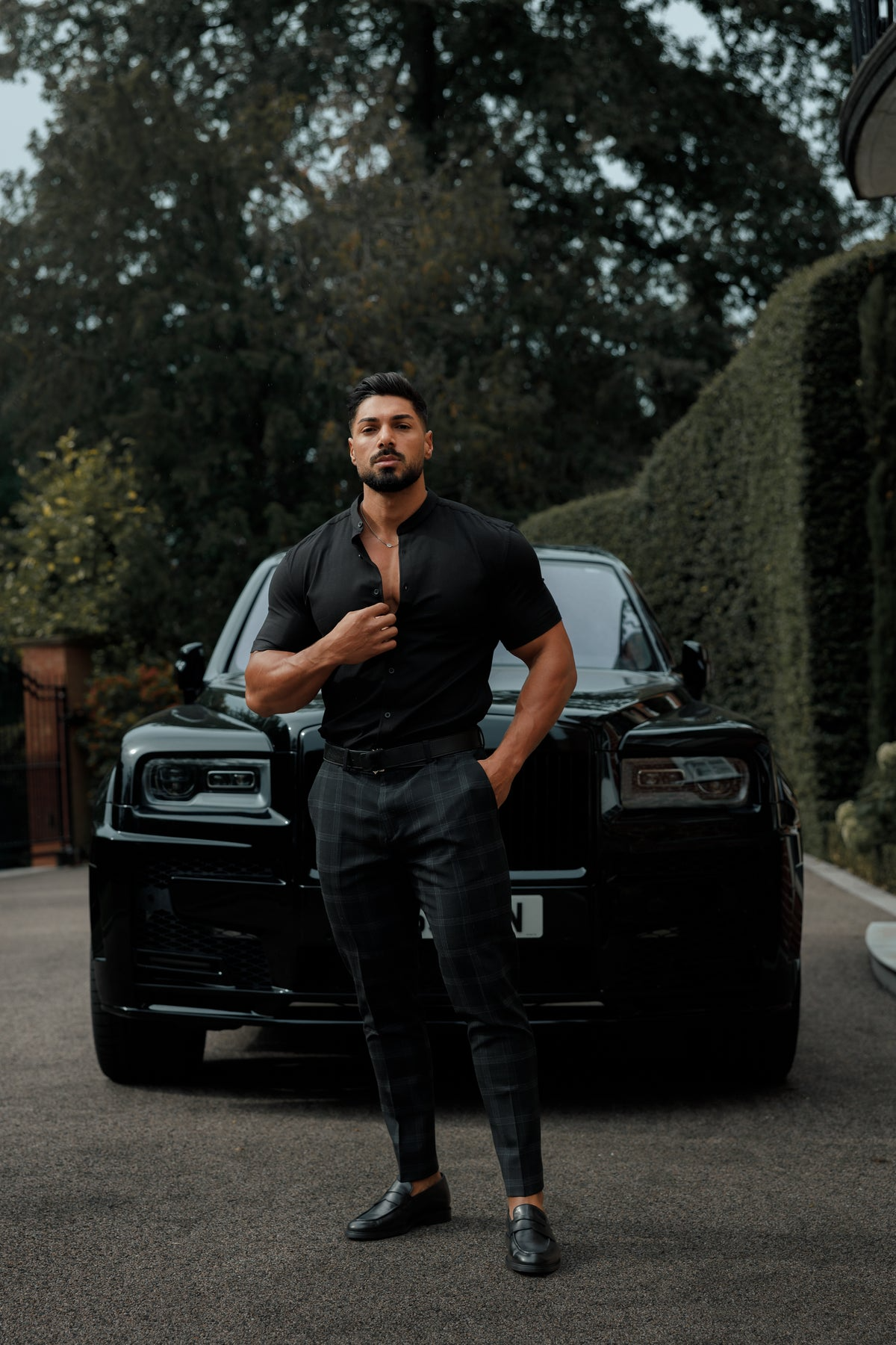 Cuba bend collar shirt-Black