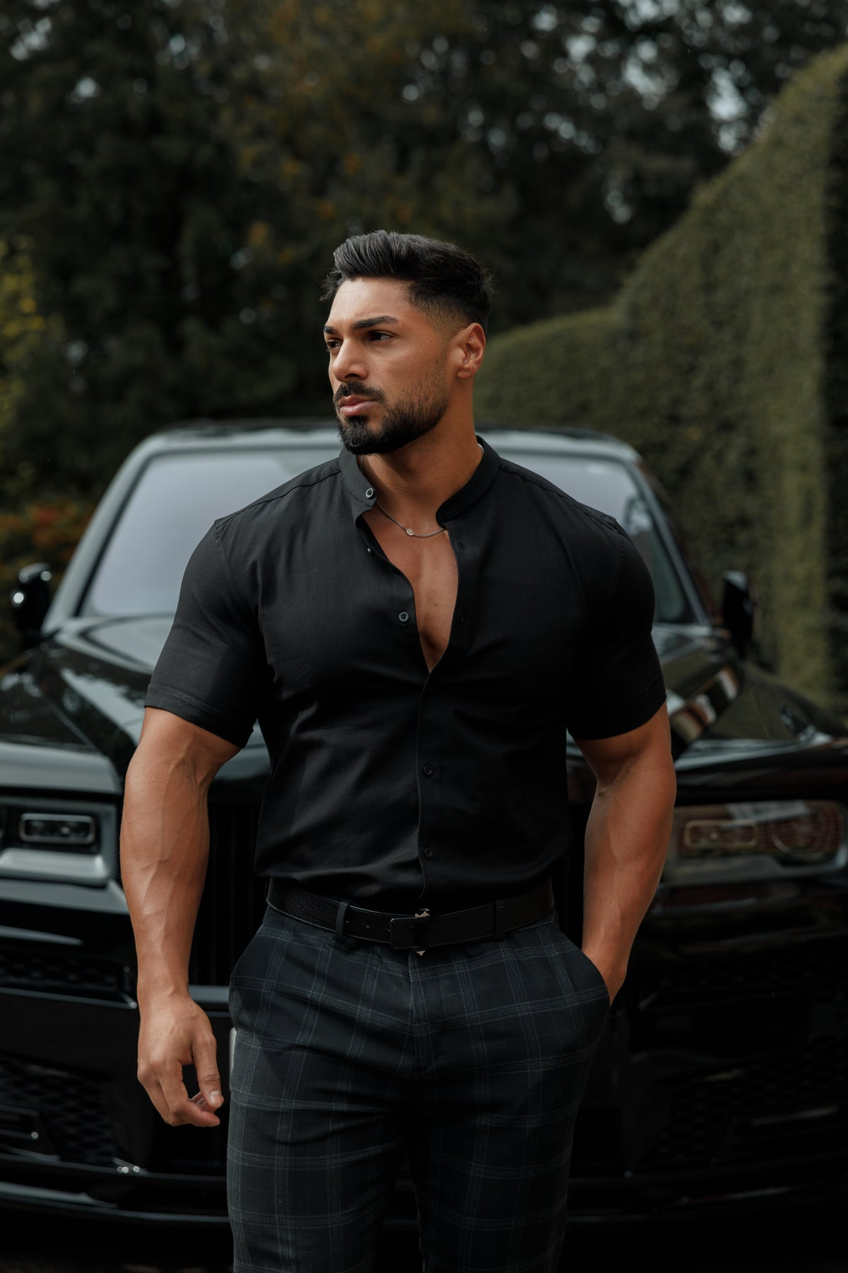 Cuba bend collar shirt-Black