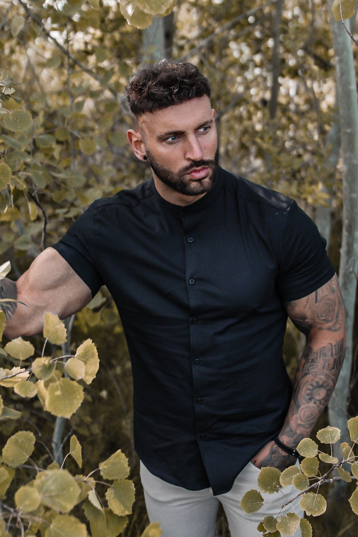 Cuba bend collar shirt-Black