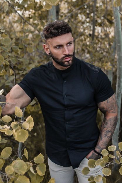 Cuba bend collar shirt-Black